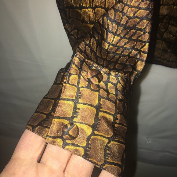 Tess Ladies' LS Blouse Snakeskin Print Brown Copper Black Size 6 - Picture 4 of 11